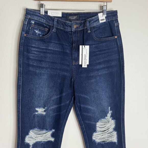 Judy Blue Jeans Womens 13/31 Dark Rigid Front Stretch Back Distressed Raw Hem - Picture 2 of 15